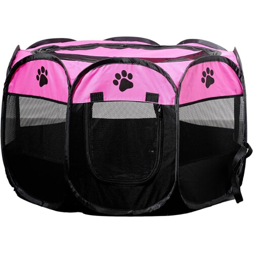 Rose Red Foldable Pet Enclosure Cat Birthing Room Octagonal Cage Tent