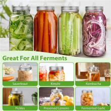 Fermentation Lids for Wide Mouth Mason Jars, 12 Stainless Steel Lids with Date Tracking,  Fermentation Kit