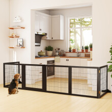 PawHut Freestanding Pet Dog Gate, Six-Panel Foldable Wooden Playpen, Black
