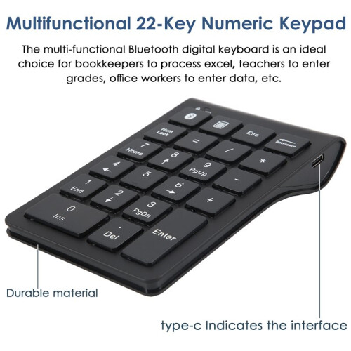 Wireless  Number Keypad, 22-Keys Portable Slim Numeric Pad for Laptop Computer, PC, Desktop, Notebook 2