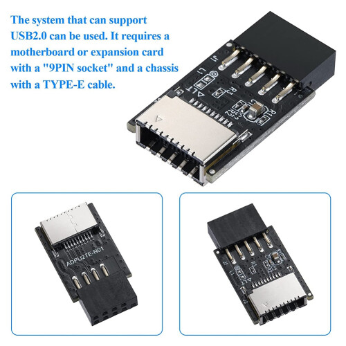 USB 2.0 Cabecera del Panel Frontal USB 9Pines a USB 2.0 Tipo-E Adaptador Interno Placa Base Adaptador de Enchufe 2