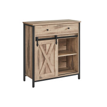 Freestanding Storage Cabinet - Wood - Rustic Brown and Black - Sliding Barn Door and Drawer