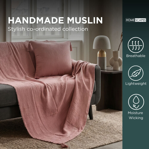 Homescapes Pure Handmade Cotton Muslin Bed Throw Blanket 2