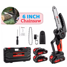 (Orange with 2 Batteries) 6 Inch Battery Chainsaw, Cordless Mini Chain Saw with Chain & Case for Tree Branch Cutting