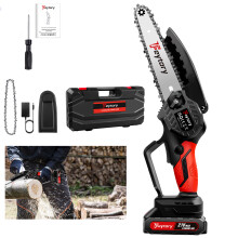 (Orange with 2 Batteries) Mini Chainsaw Cordless 6 Inch, Powerful Electric Chain Saw with Case for Garden Tree Cutting & Pruning