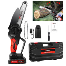 (Orange with 2 Batteries) 6 Inch Cordless Electric Chainsaw, Portable Mini Chain Saw with Chain & Case for Tree Trimming