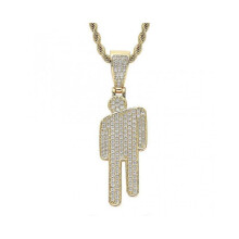 (Gold) Style Necklace Billie Eilish Same Style Head Tilt Pendant Full Zircon Hiphop Hip Hop Necklace