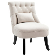 Upholstered Armchair with Back Cushion Linen Look Cream
