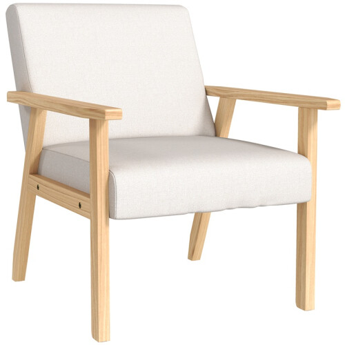 Upholstered Armchair with Armrests Solid Wood Frame Cream