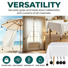 Pack of 6 Sturdy Tablecloth Weights, 68 G Extra Heavy Stainless Steel Balls with Clips, for Tablecloths, Curtains Etc