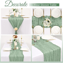 8 Pack Sage Green Cheesecloth Table Runners, 17 X 108 Inches, Boho Gauze Table Runner Set, for Wedding, Bridal Shower