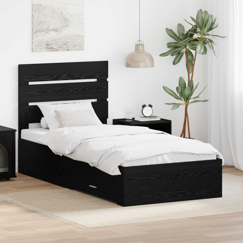 Vidaxl Bed Frame With Drawer Black Oak 90 X 200 Cm Engineered Wood