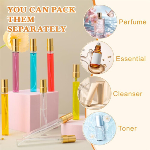 50-Pack 10 Ml Påfyllningsbara Glas Sprayflaskor,  Rese Spraybehållare med Guldlock för Parfymprover 2