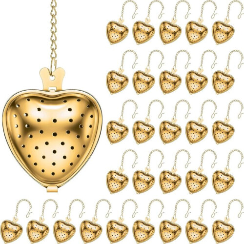 30 Pcs Tea Strainer Stainless Steel Tea Interval Diffuser Heart Shape Mesh Tea Filters with Extended Chain Hook 1