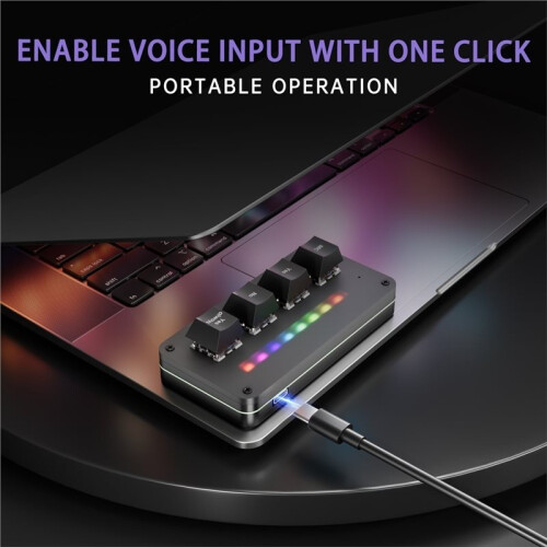 4-Key Customize Wired Voice Input Keyboard Macro Knob Copy Paste Shortcut Key Keyboard Vibecoding Keyboard Black 1