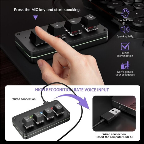 4-Key Customize Wired Voice Input Keyboard Macro Knob Copy Paste Shortcut Key Keyboard Vibecoding Keyboard Black 2