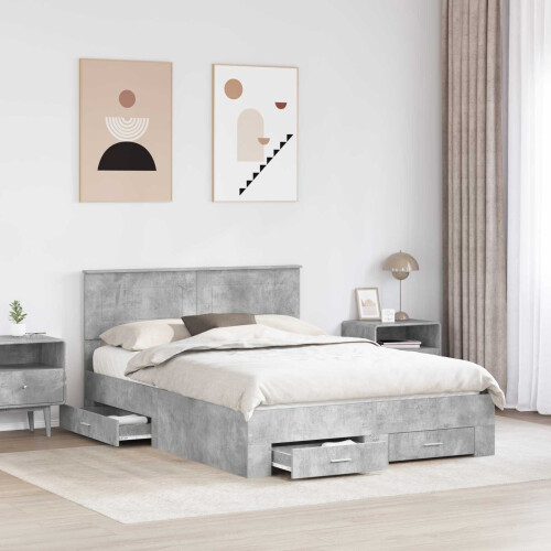 VidaXL vidaXL Bed Frame Concrete Grey 150 x 200 cm Engineered Wood 2