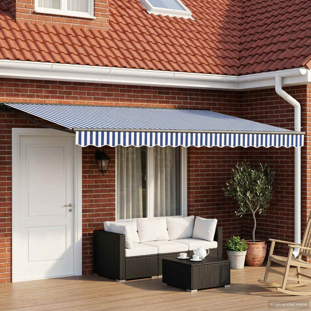 Vidaxl Manual Retractable Awning Blue And White 4 X 3.5 M