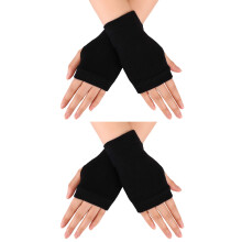 2 Pairs winter warm stretchy half finger gloves unisex Black