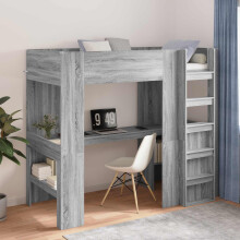 vidaXL Loft Bed Frame with Desk with Storage Grey Sonoma 90 x 200 cm