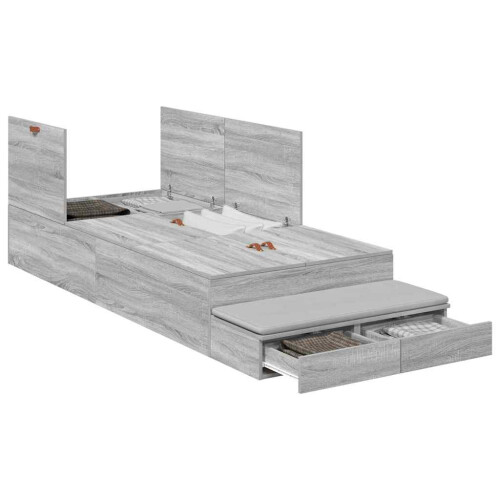 VidaXL vidaXL Storage Bed Frame with Drawer Grey Sonoma 90 cm Engineered Wood 2