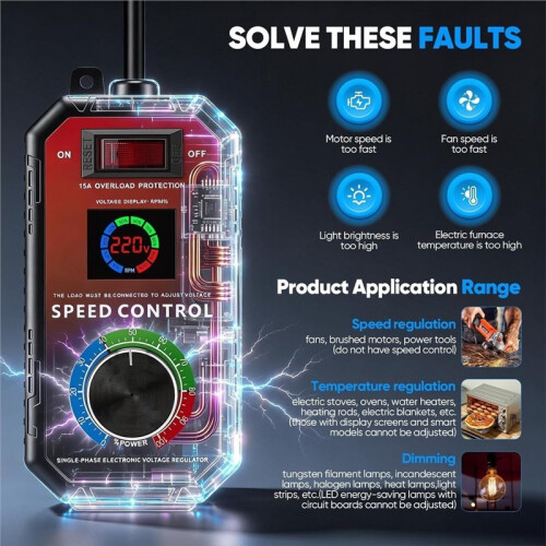 Speed Controller 230V Motor, 4000W 10A Motor Speed Controller with Overload Protection for Angle Grinders (EU Plug) 1