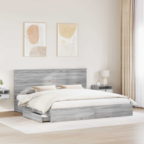 VidaXL vidaXL Storage Bed Grey Sonoma 200 x 200 cm Engineered Wood 1