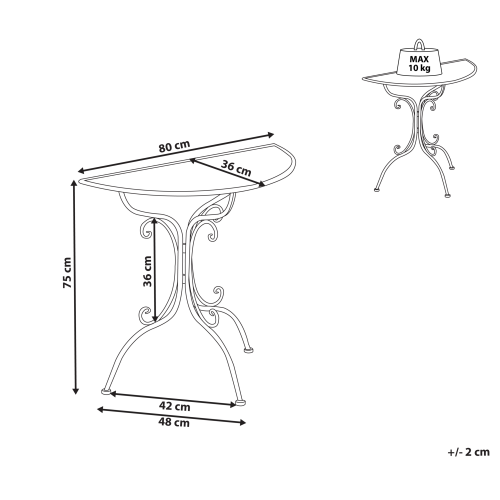Beliani Bistro Table NURRA 80 cm 36 cm Metal Grey 2
