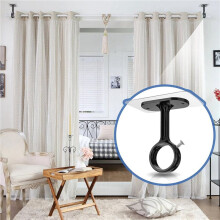 12 Pack No Drill Ceiling Mount Rod Brackets, Heavy Duty Self Adhesive Holders, Adjustable Hooks Hanging Black