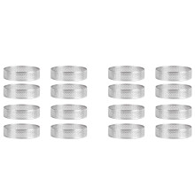 16Pcs Stainless Steel Tart Ring, Cake Mousse Ring Round Double Rolled Tart Ring Metal Mold, 8 Pcs 10cm & 8Pcs 6cm