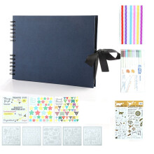 Álbumes de Fotos 80 Páginas Negras Libros de Recuerdos A4 Papel Artesanal DIY Scrapbooking Imagen Cumpleaños Regalo para Niños, Azul Marino