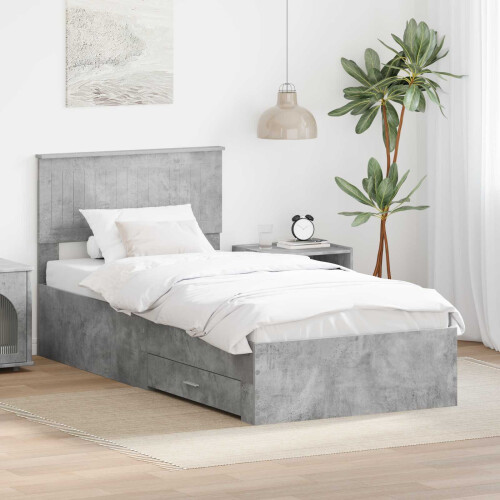 VidaXL vidaXL Bed Frame with Drawer Concrete Grey 90 x 190 cm Engineered Wood