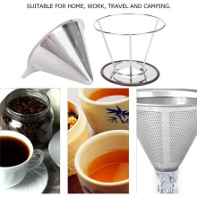 Reusable Stainless Steel Double Layer Coffee Filter with Rack Coffee Making Accessory No Filter Papers Needed