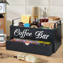 Coffee Tea Holder Basket Wooden Coffee Holder Rustic Coffee Bar Decor Coffee Accessories Organizer for Home Coffee Bar