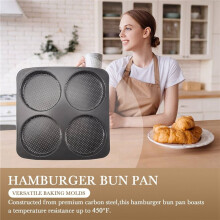 3X Hamburgerbroodjespan, 5 Inch Antiaanbaklaag Koolstofstaal Hamburgervorm, 4 Kopjes Grote Bakvorm voor Zelfgemaakte Hamburgerbroodjes