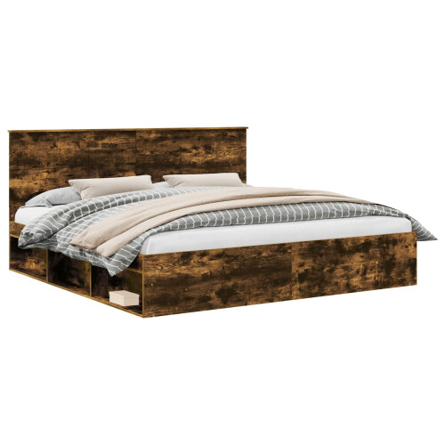 VidaXL vidaXL Bed Frame Smoked Oak 200 x 200 cm Solid Pine Wood 1