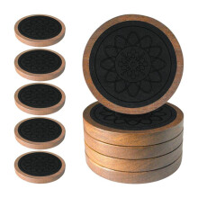 Wood Coasters for Drinks, Absorbent Coaster Sets of 5, Drinks Coasters for Coffee Tabletop Protection, Non-Slip Black