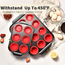 Silikon-Muffinform, Cupcake-Form zum Backen, Metallrahmen, Muffinform, Eierbecher, Eierform, 6 Tassen, Rot