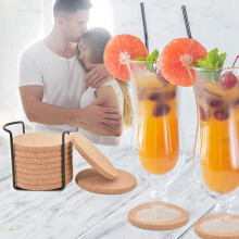 20X Round Cork Coasters for Drinks,with Metal Holder Storage Caddy,Reusable Saucers for Cold Drinks Wine Glasses Cup
