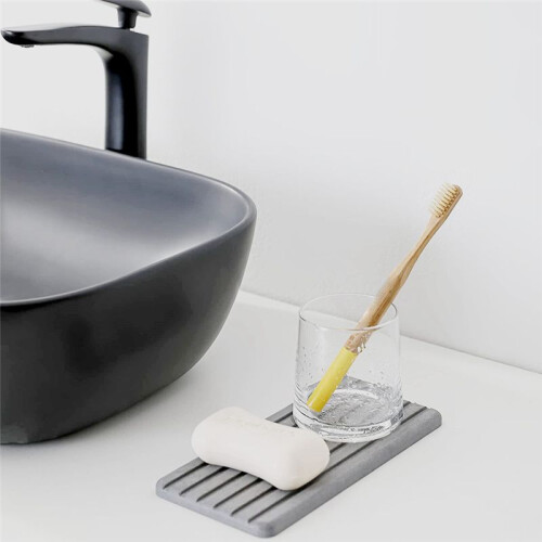 2 PCS Water Absorbent Diatomite Coasters Rectangle, Grooved Design, Water Absorbing Stone Gray 2