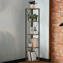 5-Tier Corner Shelf - Wood Metal - Rustic Brown and Black - Versatile Storage for Plants and Books