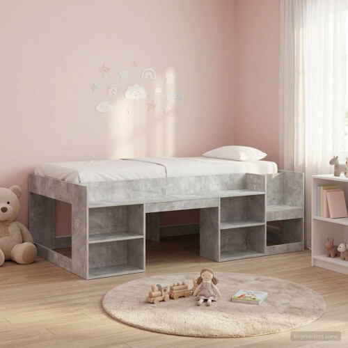 VidaXL vidaXL Kids'Bed Frame with Storage Concrete Grey 90 x 190 cm