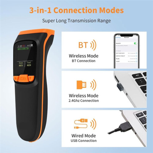 Wireless 2D Inventory Scanner  QR Barcode Data Collector Portable Warehouse Inventory Reader with Display 1
