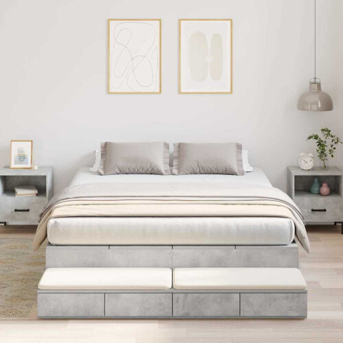 VidaXL vidaXL Storage Bed Frame Concrete Grey 150 cm Engineered Wood
