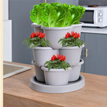 Pots de Fleurs Empilables de Jardinage Vertical, pour Fraises, Fleurs, Légumes, Pots de Fleurs Tridimensionnels (5 Pièces) Vert