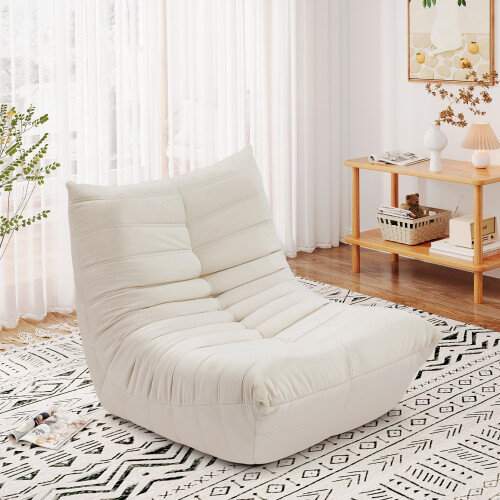(Beige) Lazy Floor Sofa Ergonomic Design Couch Fireside Chair