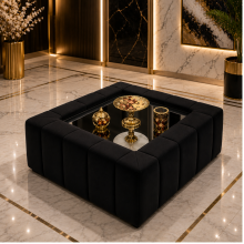 (Emerald Green Velvet, Coffee Table) Velvet 5 Seater Corner Sofa, Coffee Table, Footstool Upholstered Sofas For Living Room