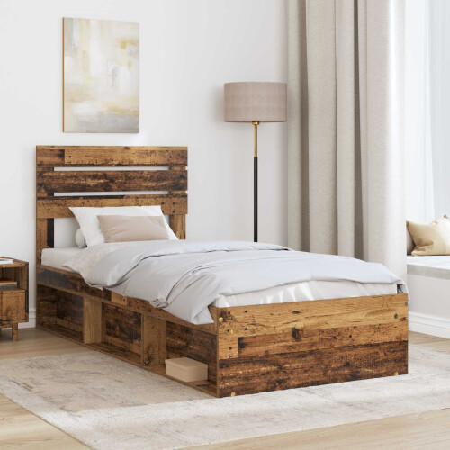VidaXL vidaXL Bed Frame with Headboard Old Wood 75 x 190 cm Solid Pine Wood 2
