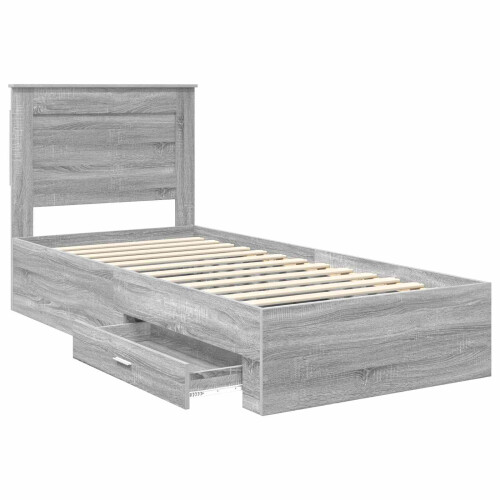 VidaXL vidaXL Bed Frame Grey Sonoma and Silver 75 x 190 cm Engineered Wood 1