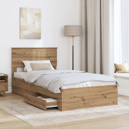 VidaXL vidaXL Bed Frame with Drawer Artisan Oak 100 x 200 cm Engineered Wood 1